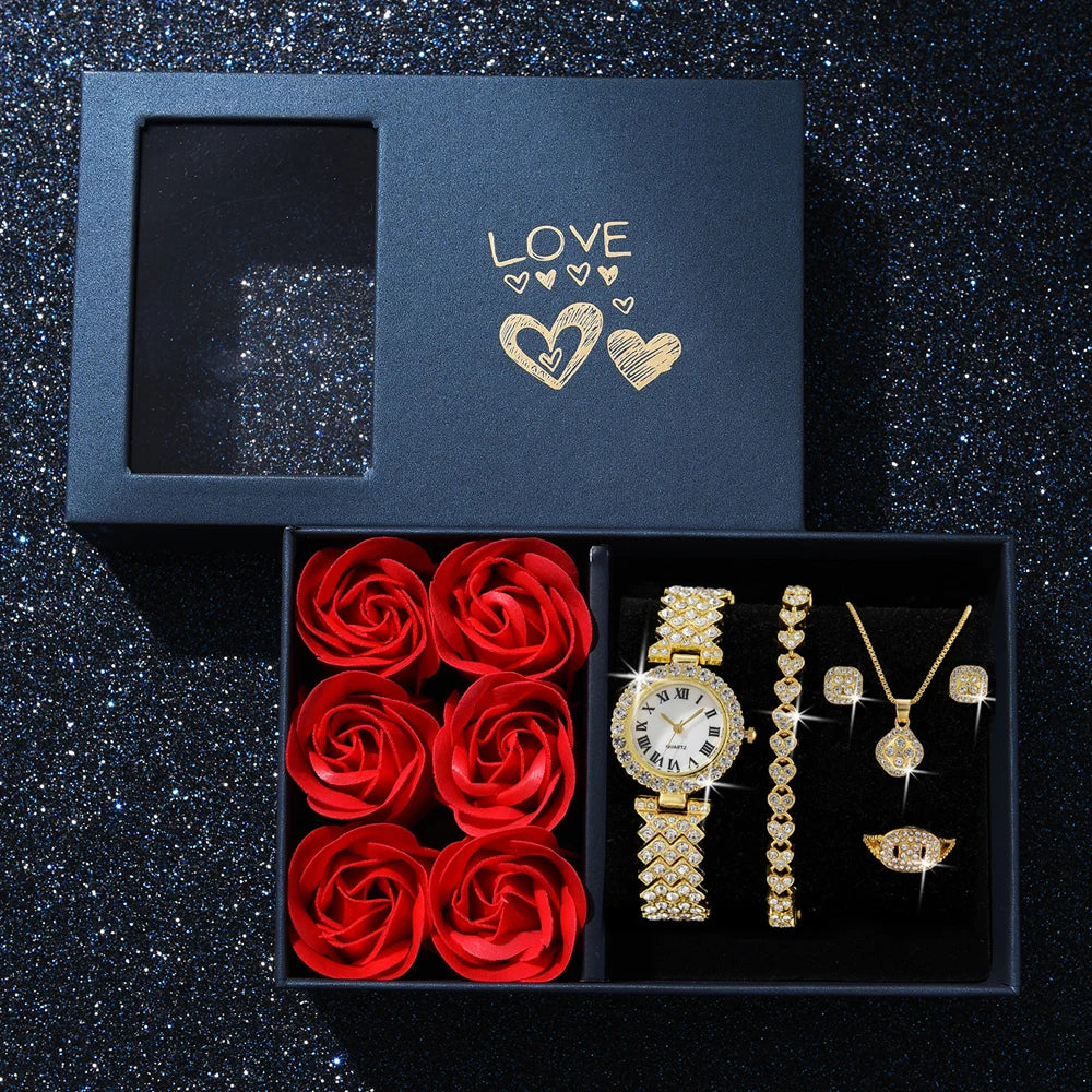 Luxury 6-Piece Gold Jewelry Gifts Set — Gold-Plated Watch, Bracelets，Necklace& Earrings|Gemspire