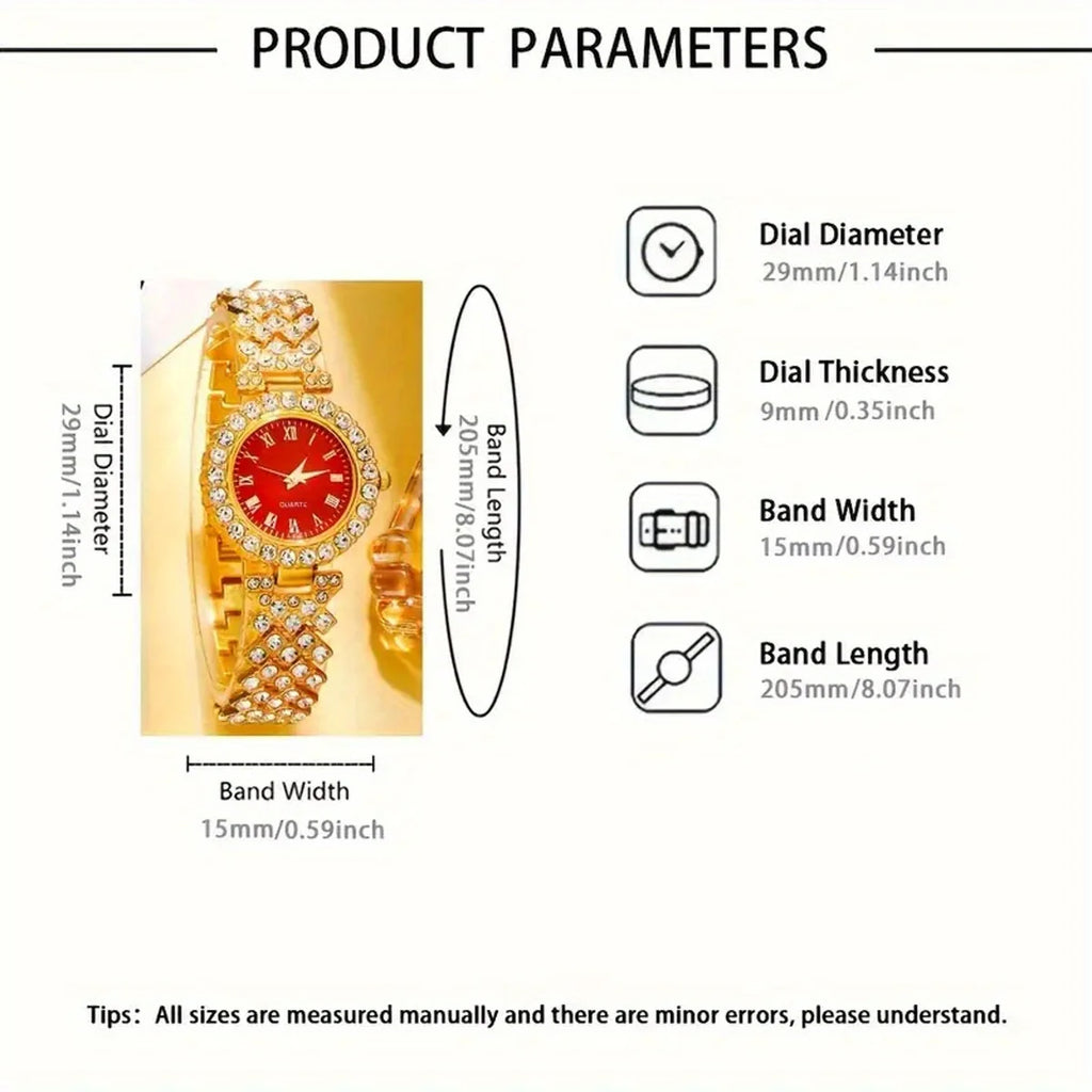 Stainless Steel Strap Watch Earrings Necklace Ring Gifts Set