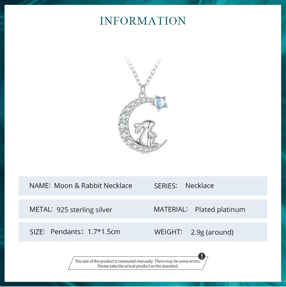 925 Sterling Silver Cute Rabbit Star Moon Pendant Necklace – Perfect Gift for Women