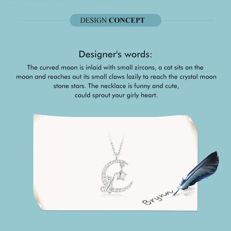 925 Sterling Silver Cute Cat Star Moon Pendant Necklace – Perfect Gift for Women