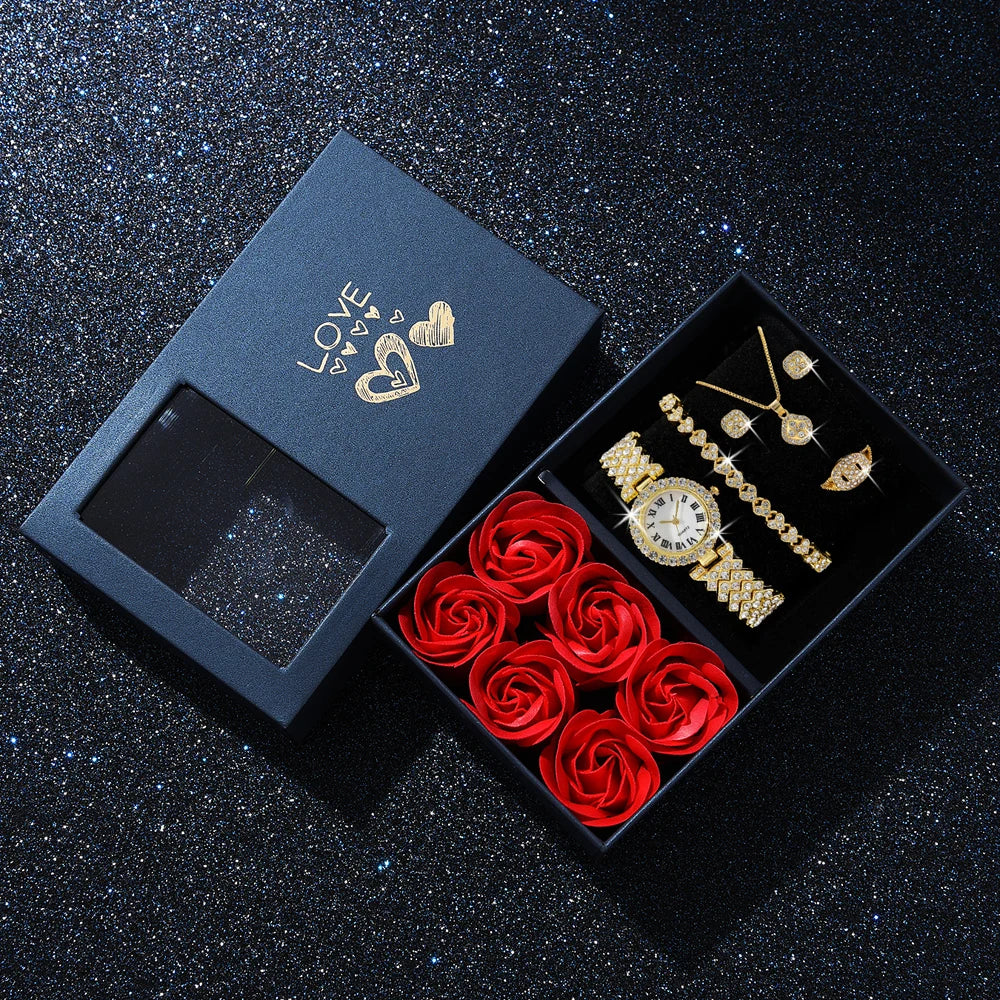 Luxury 6-Piece Gold Jewelry Gifts Set — Gold-Plated Watch, Bracelets，Necklace& Earrings|Gemspire