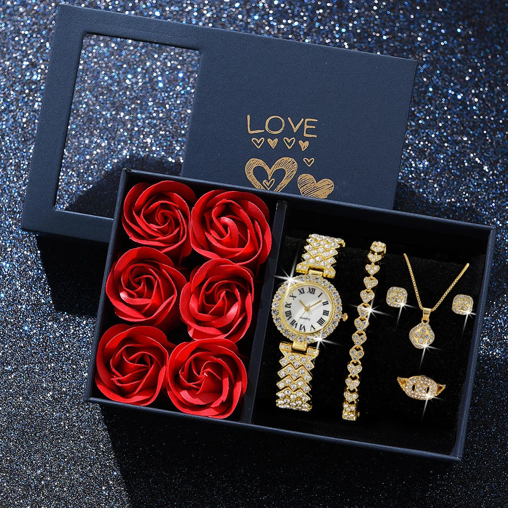 Luxury 6-Piece Gold Jewelry Gifts Set — Gold-Plated Watch, Bracelets，Necklace& Earrings|Gemspire