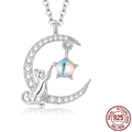 925 Sterling Silver Cute Cat Star Moon Pendant Necklace – Perfect Gift for Women