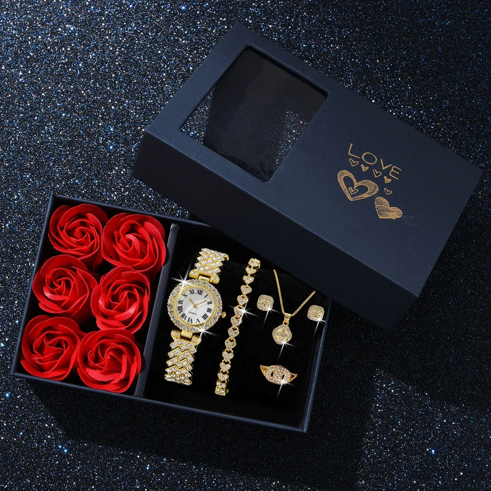 Luxury 6-Piece Gold Jewelry Gifts Set — Gold-Plated Watch, Bracelets，Necklace& Earrings|Gemspire